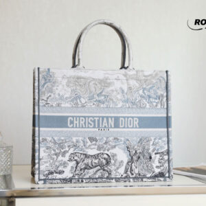 Túi Tote Dior Book Tote Bag Blue Toile de Jouy Reverse Embroidery