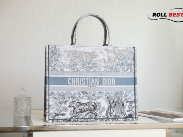 Túi Tote Dior Book Tote Bag Blue Toile de Jouy Reverse Embroidery