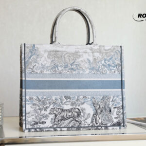 Túi Tote Dior Book Tote Bag Blue Toile de Jouy Reverse Embroidery