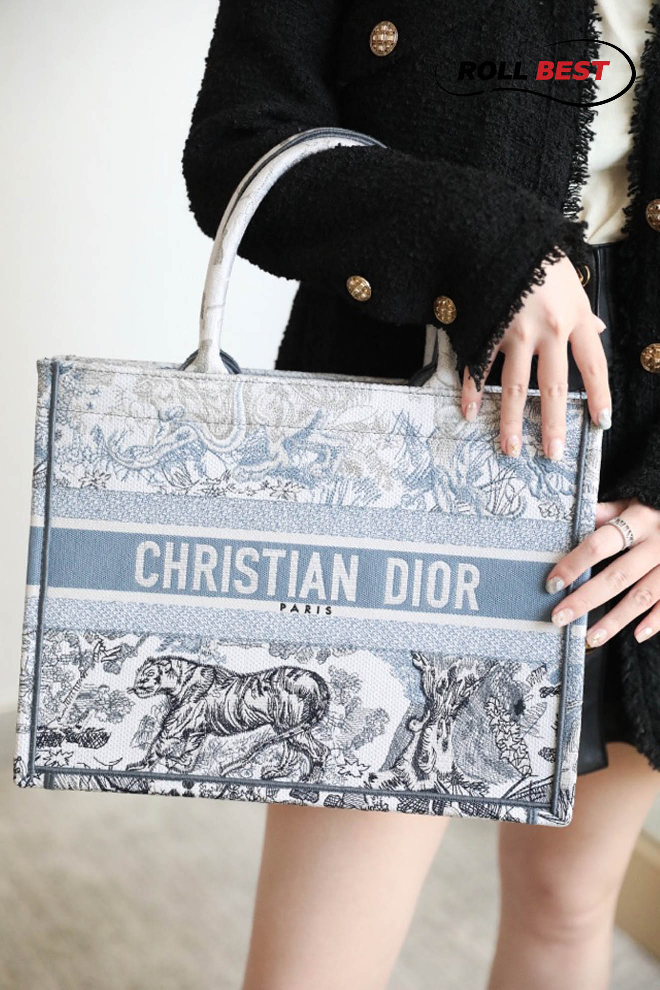 Túi Tote Dior Book Tote Bag Blue Toile de Jouy Reverse Embroidery