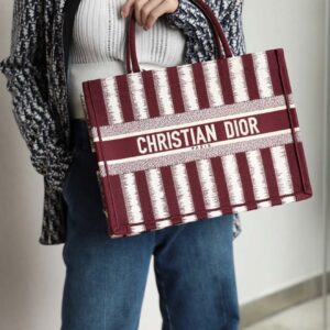 Túi Xách Christian Dior Book Tote Đỏ Sọc Trắng