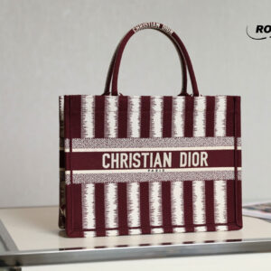 Túi Xách Christian Dior Book Tote Đỏ Sọc Trắng