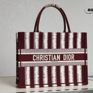 Túi Xách Christian Dior Book Tote Đỏ Sọc Trắng