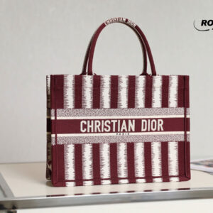 Túi Xách Christian Dior Book Tote Đỏ Sọc Trắng