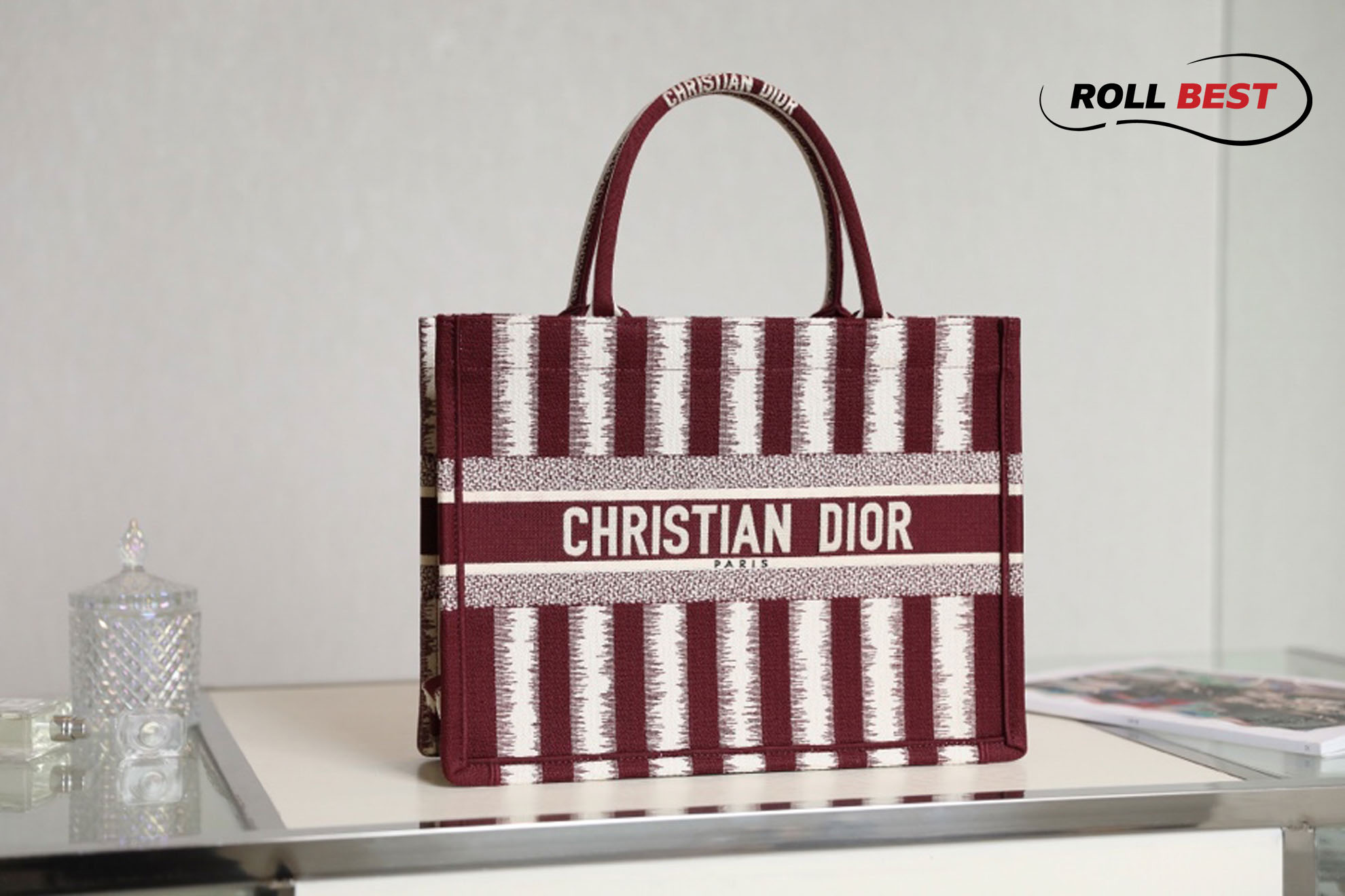 Túi Xách Christian Dior Book Tote Đỏ Sọc Trắng