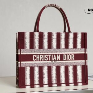 Túi Xách Christian Dior Book Tote Đỏ Sọc Trắng