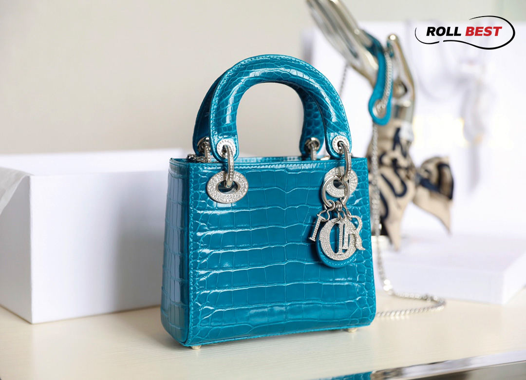 Túi Dior Lady Crocodile Blue Green Mini