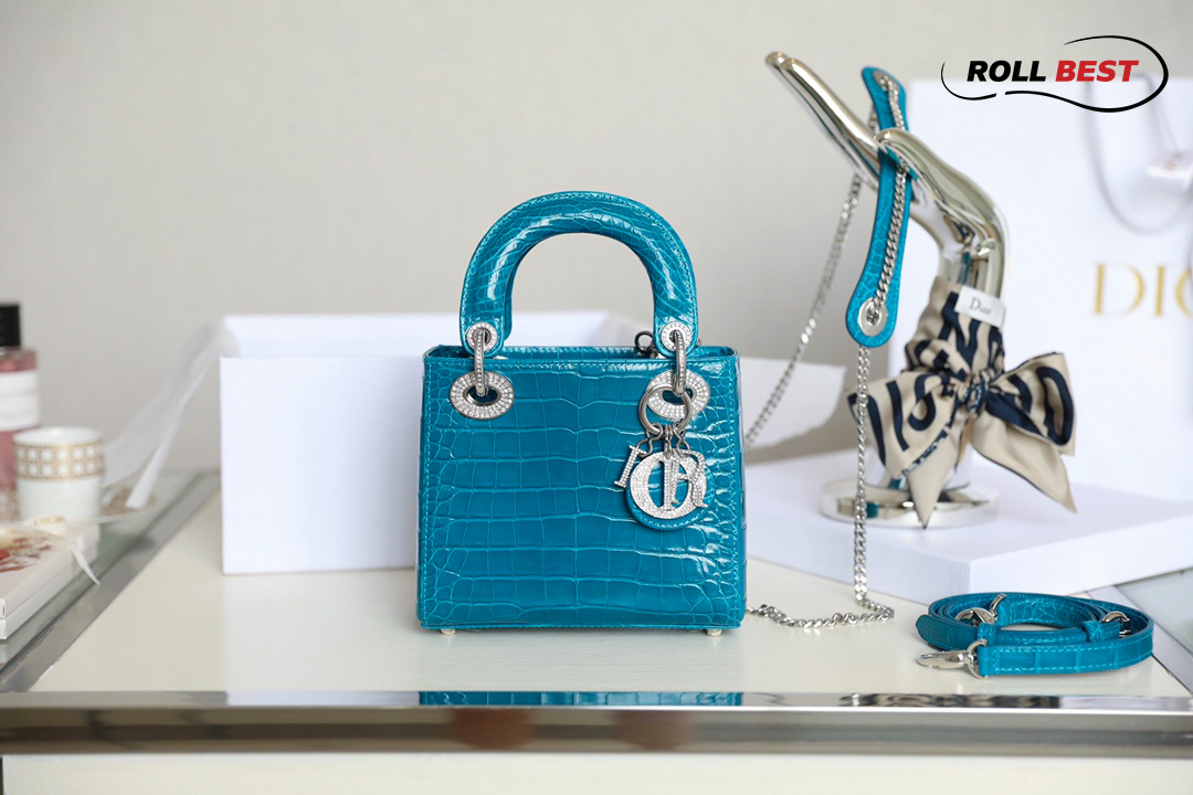 Túi Dior Lady Crocodile Blue Green Mini