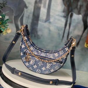 Túi Louis Vuitton Loop Baguette Handbag Denim Jacquard Navy Blue