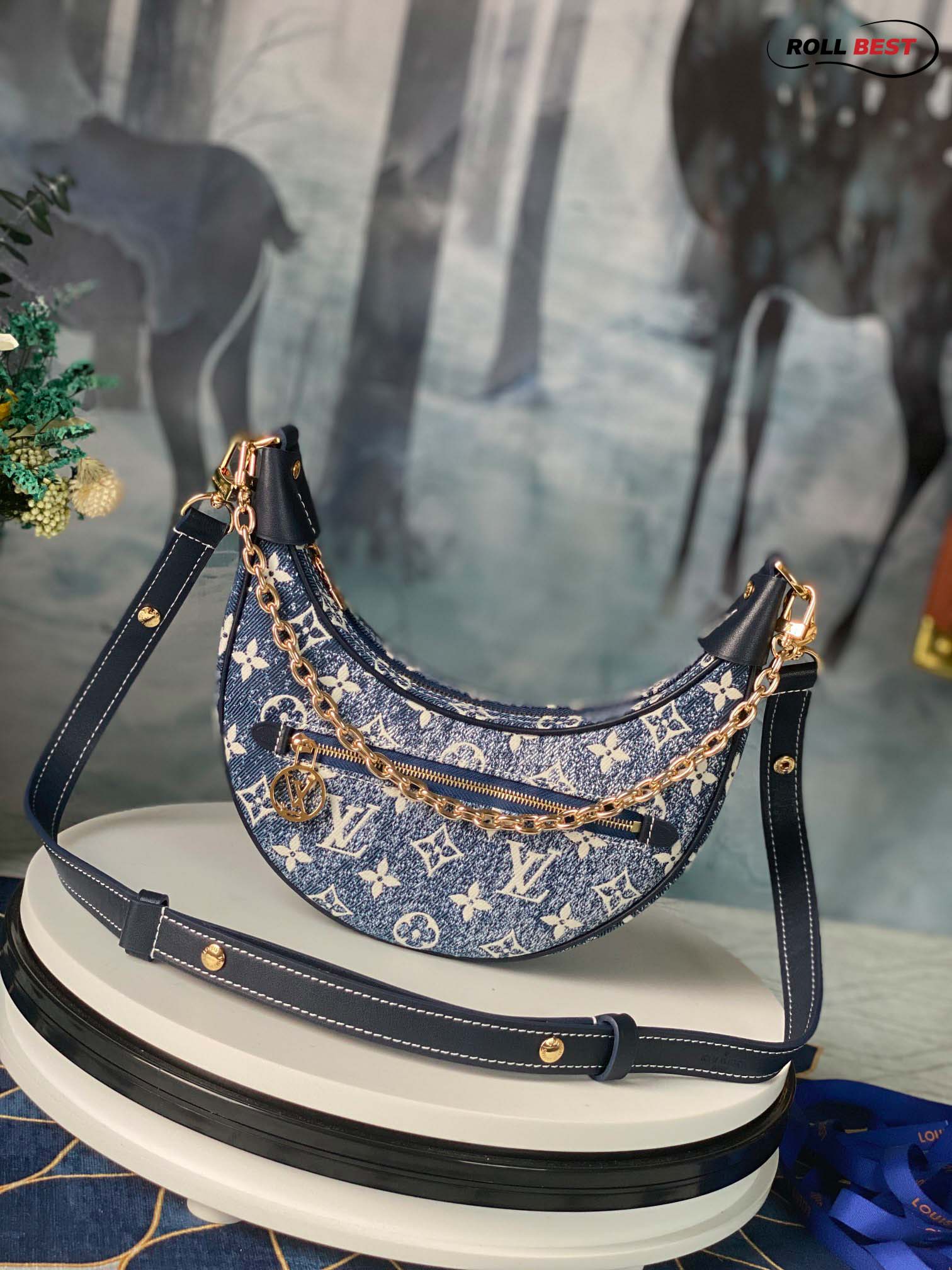 Túi Louis Vuitton Loop Baguette Handbag Denim Jacquard Navy Blue