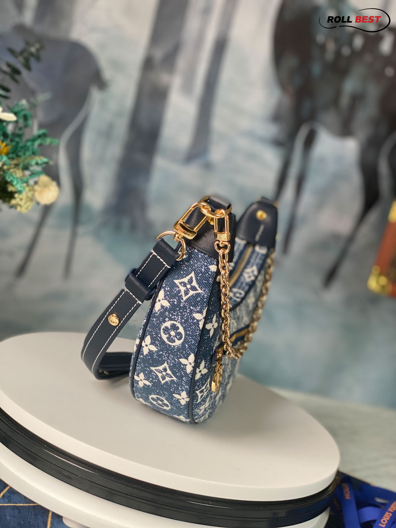 Túi Louis Vuitton Loop Baguette Handbag Denim Jacquard Navy Blue