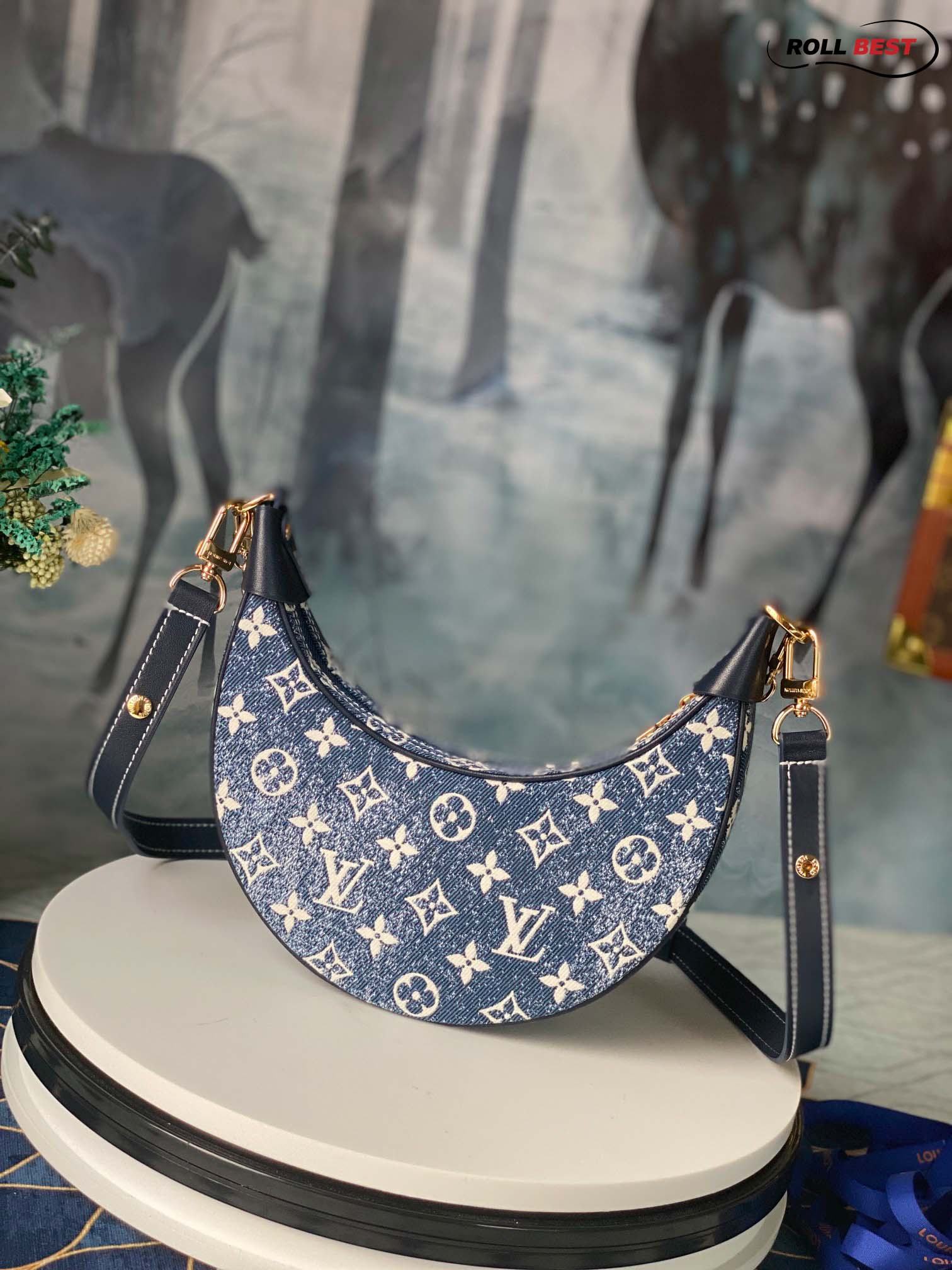 Túi Louis Vuitton Loop Baguette Handbag Denim Jacquard Navy Blue