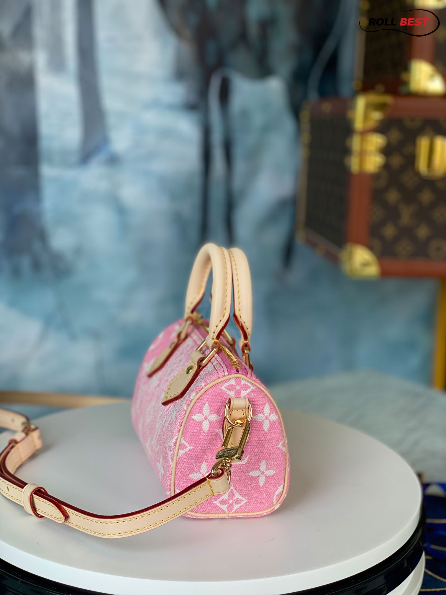 Túi Louis Vuitton Nano Speedy Denim Jacquard Pink