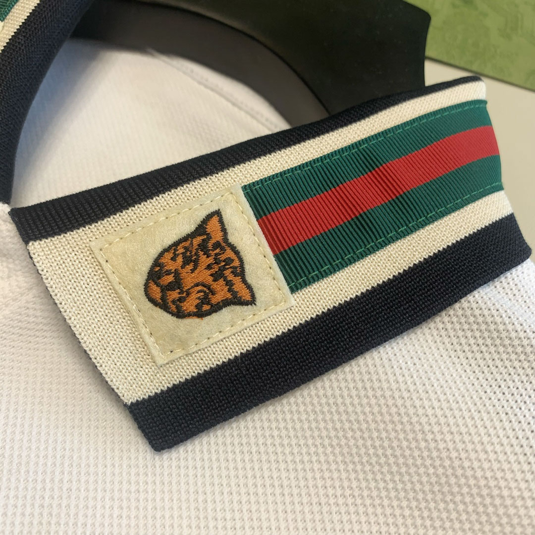 Áo Polo Gucci Tiger And Web Stripe White