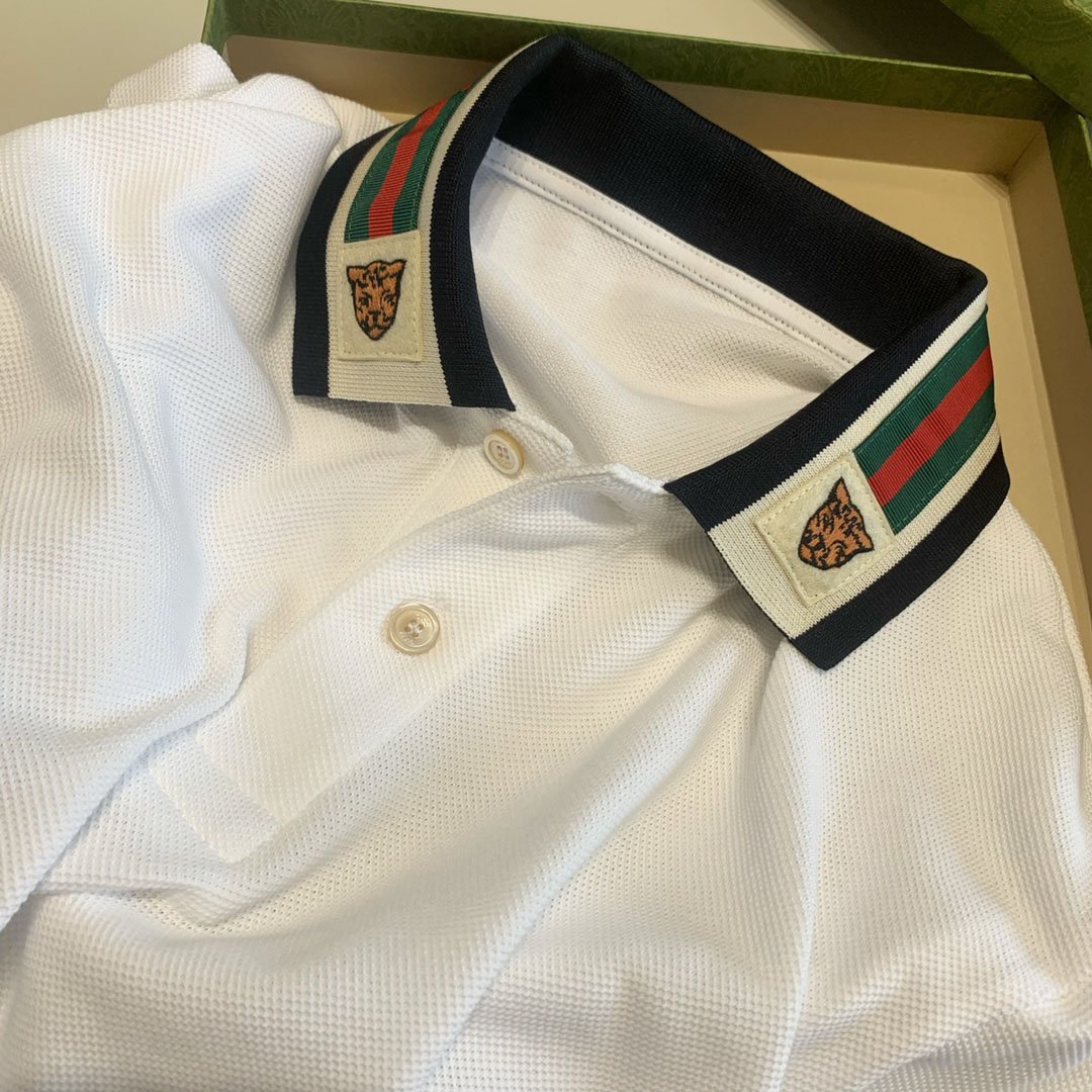 Áo Polo Gucci Tiger And Web Stripe White