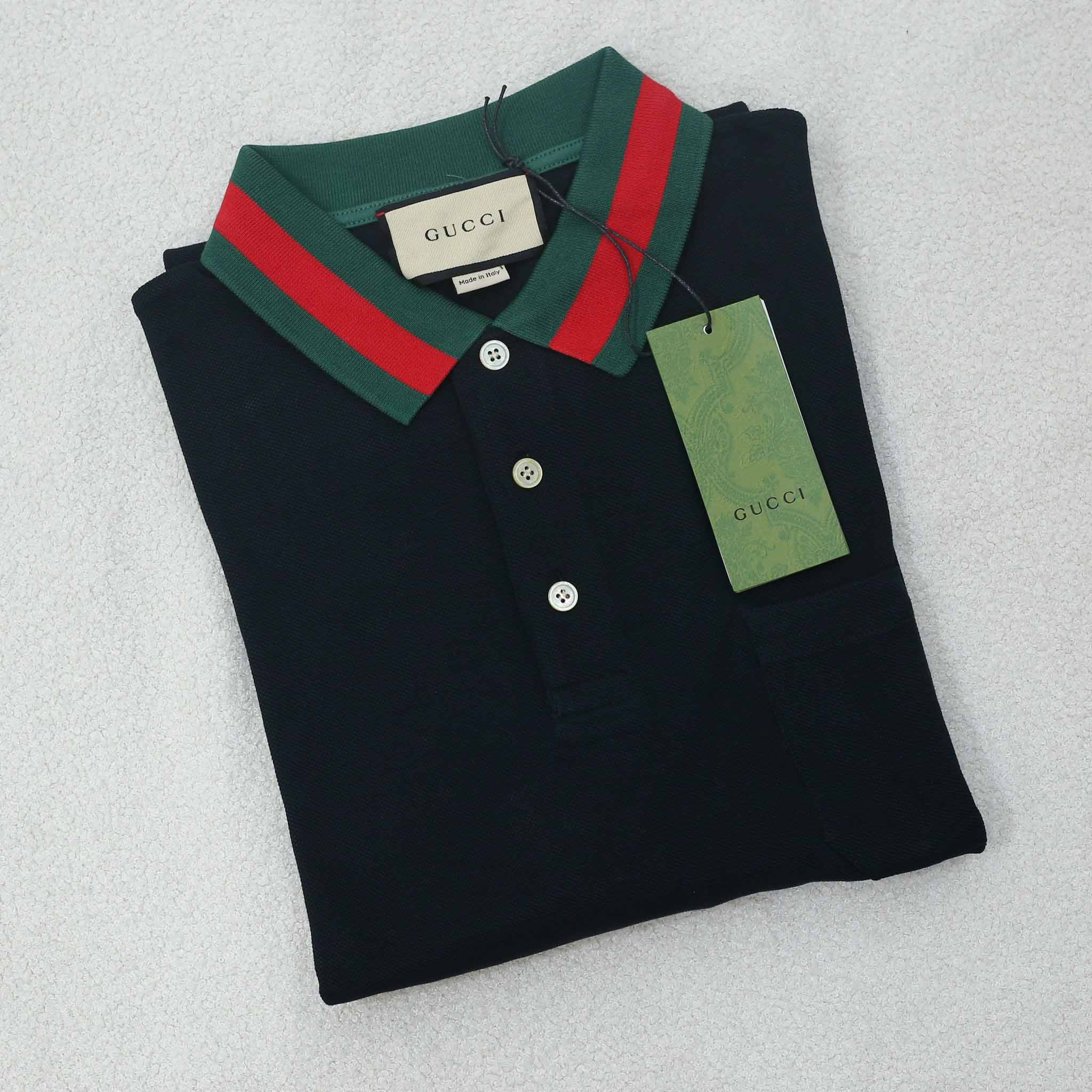 Áo Polo Gucci Web Stripe Collar Blue