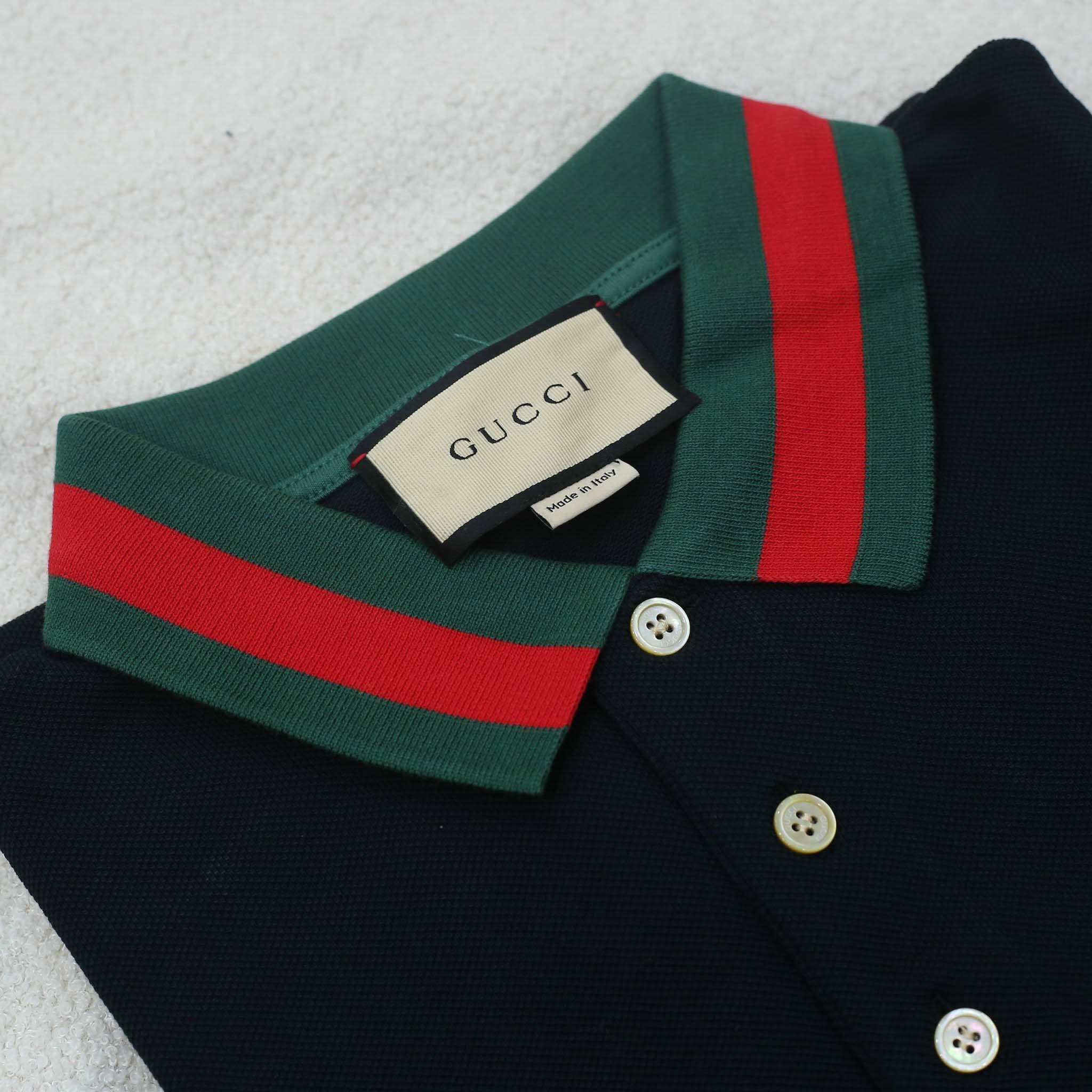 Áo Polo Gucci Web Stripe Collar Blue