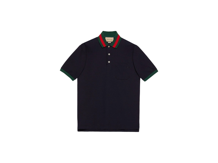 Áo Polo Gucci Web Stripe Collar Blue