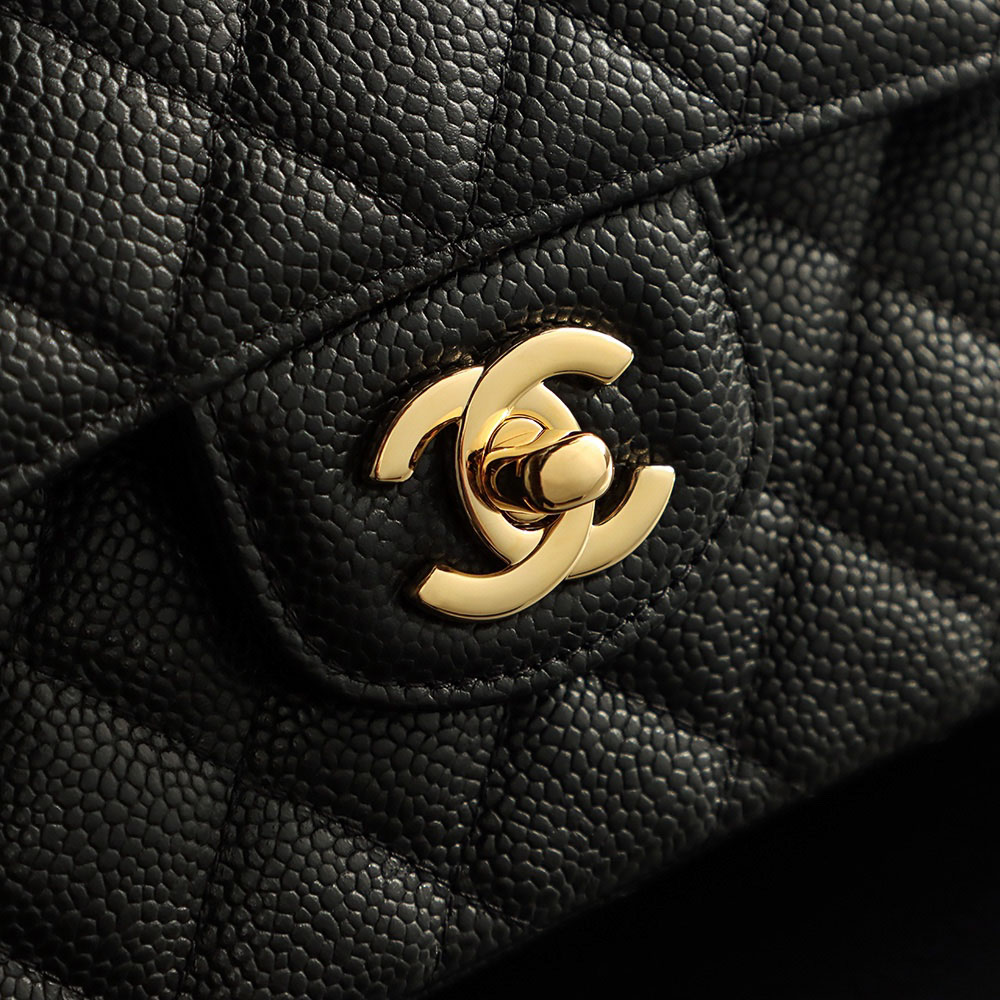 Túi Chanel Classic Flap Bag Large Black Gold Grained Calfskin