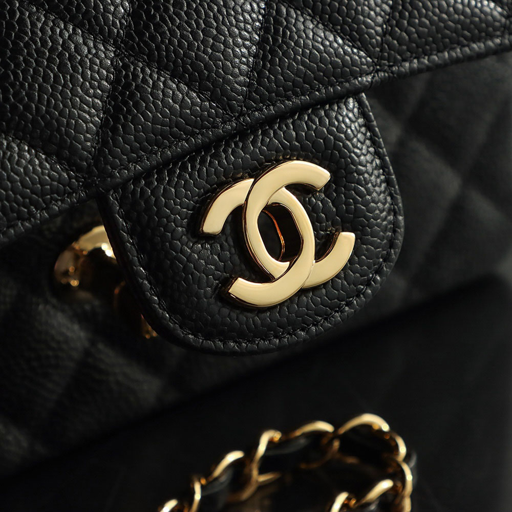 Túi Chanel Classic Flap Bag Large Black Gold Grained Calfskin