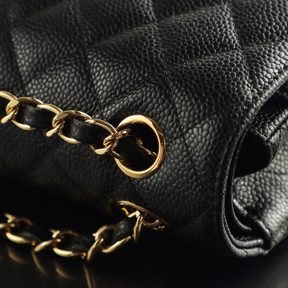 Túi Chanel Classic Flap Bag Large Black Gold Grained Calfskin