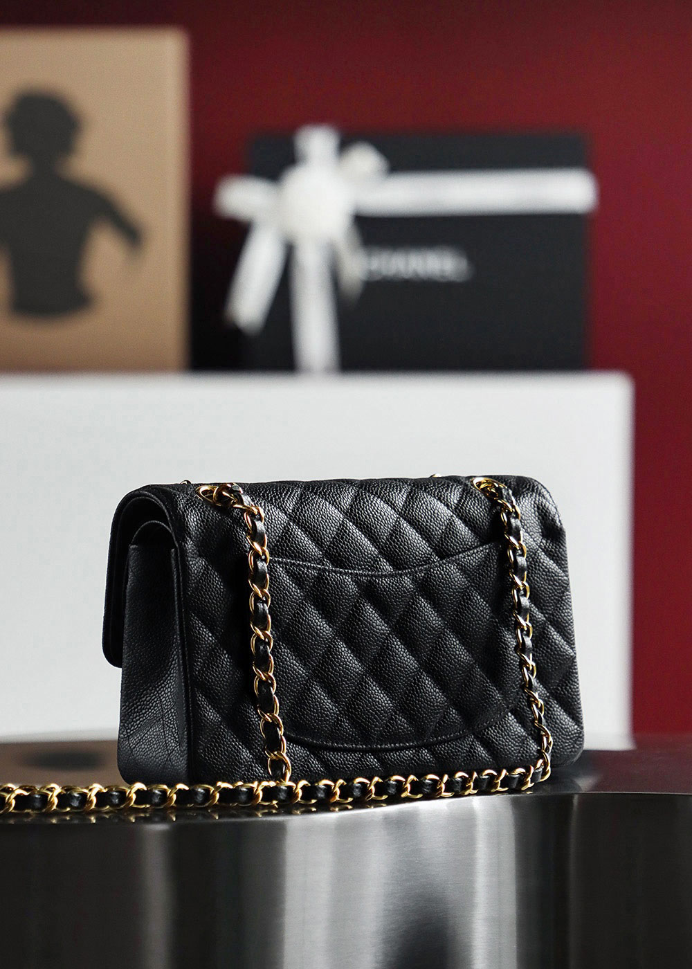 Túi Chanel Classic Flap Bag Large Black Gold Grained Calfskin