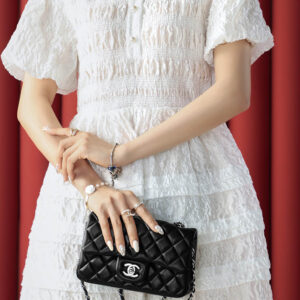 Túi Chanel Classic Flap Bag Medium Black Silver Lambskin (12x20x6)
