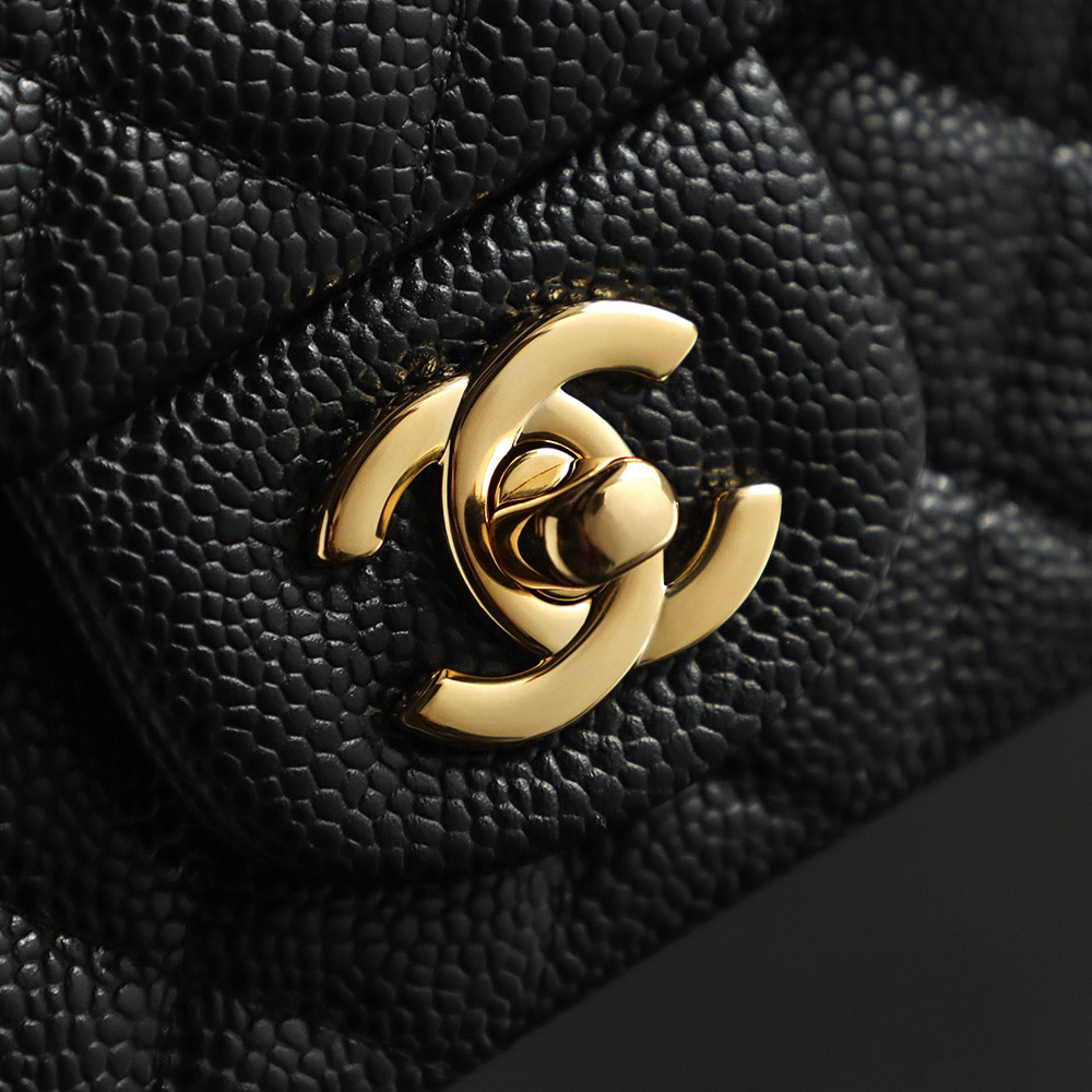 Túi Chanel Classic Flap Bag Small Black Gold Grained Calfskin