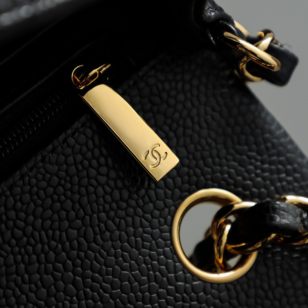 Túi Chanel Classic Flap Bag Small Black Gold Grained Calfskin