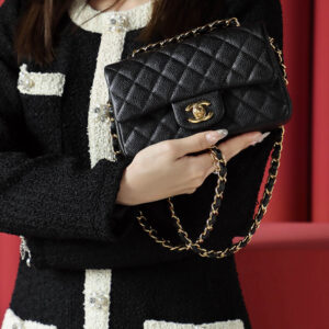 Túi Chanel Classic Flap Bag Small Black Gold Grained Calfskin