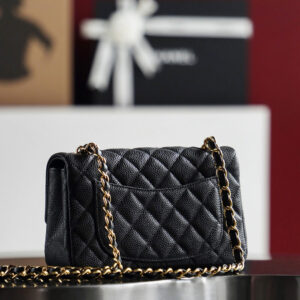 Túi Chanel Classic Flap Bag Small Black Gold Grained Calfskin