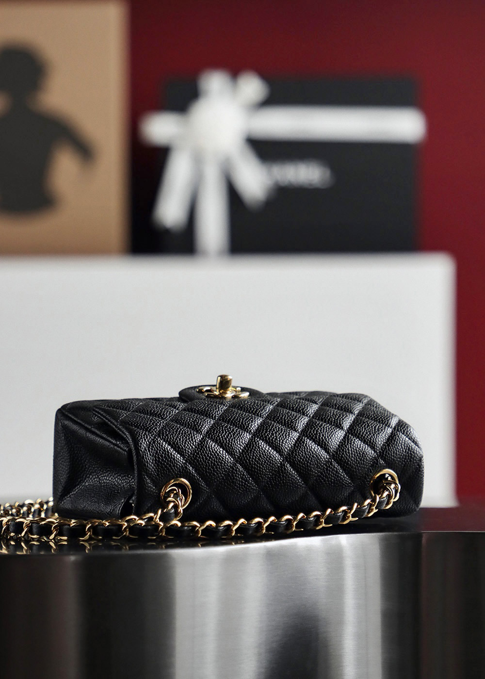 Túi Chanel Classic Flap Bag Small Black Gold Grained Calfskin