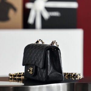 Túi Chanel Classic Flap Bag Small Black Gold Grained Calfskin