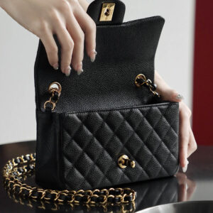 Túi Chanel Classic Flap Bag Small Black Gold Grained Calfskin