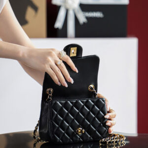 Túi Chanel Classic Flap Bag Small Black Gold Lambskin (13x17x8)