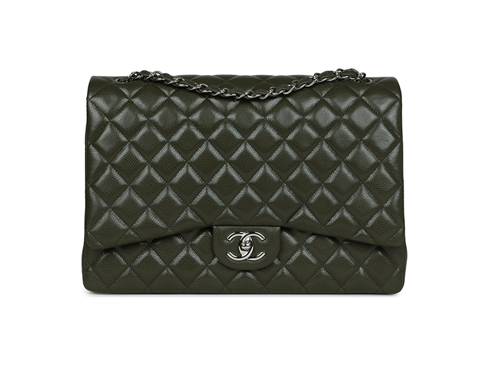 Túi Chanel Maxi Classic Double Flap Bag Olive Green Caviar Silver Hardware