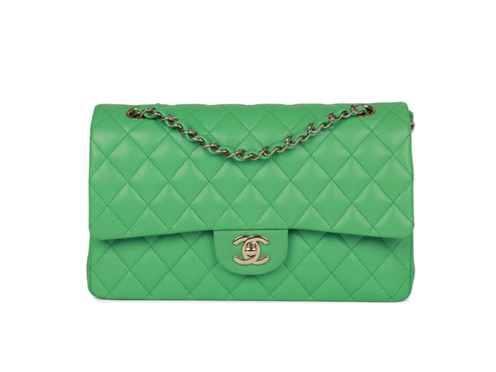 Túi Chanel Medium Classic Double Flap Bag Green Caviar Light Gold Hardware