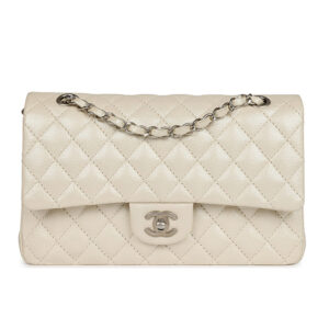 Túi Chanel Medium Classic Double Flap Pearlescent Ivory Caviar Brushed Silver Hardware