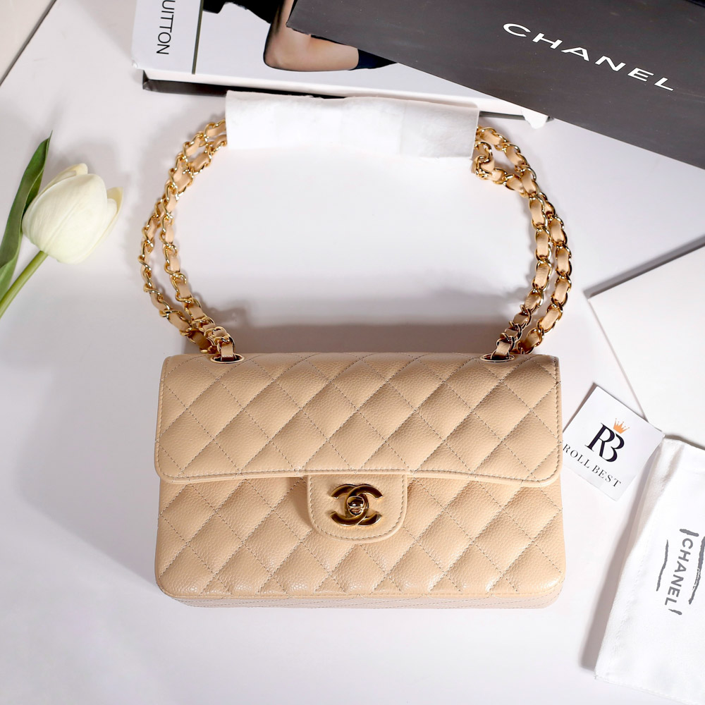 Túi Chanel Medium Classic Double Flap Pearly Beige Caviar Gold Hardware