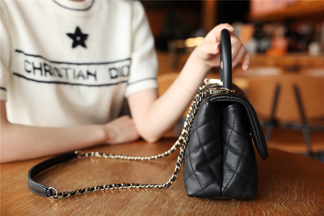 Túi Chanel Mini Coco Bolsa Handle Caviar Preta Bag Black