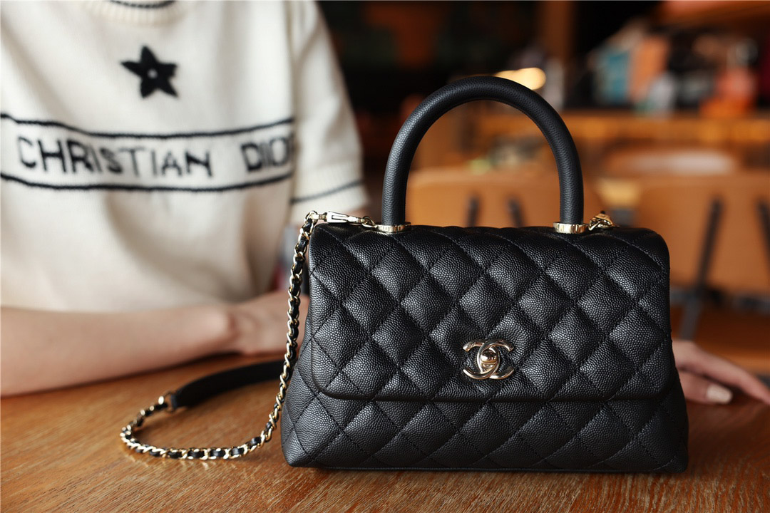 Túi Chanel Mini Coco Bolsa Handle Caviar Preta Bag Black