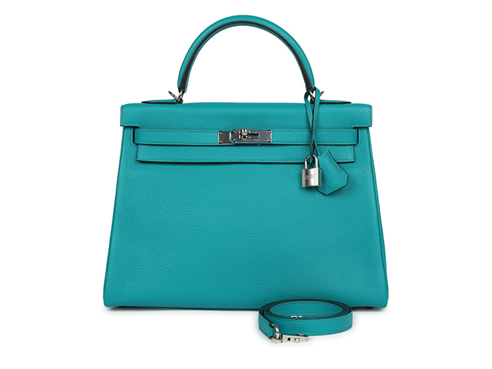 Túi Hermès Kelly Retourne 32 Bleu Paon Clemence Palladium Hardware