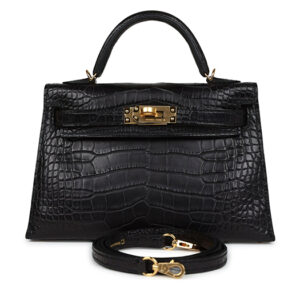 Túi Hermès Kelly Sellier 20 Black Matte Alligator Gold Hardware