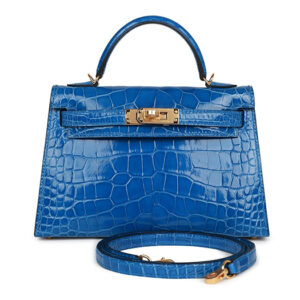 Túi Hermès Kelly Sellier 20 Bleu Zellige Shiny Alligator Gold Hardware