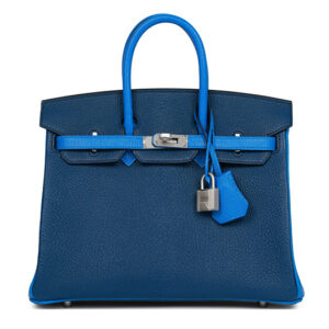 Túi Hermès Special Order (HSS) Birkin 25 Bleu Hydra and Bleu Saphir Chèvre Brushed Palladium Hardware