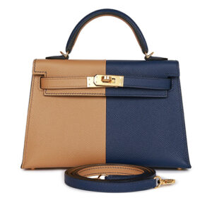 Túi Hermès Special Order (HSS) Kelly Sellier 20 Casaque Sesame and Bleu Saphir Epsom Gold Hardware