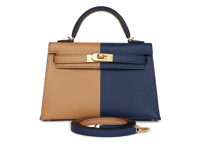 Túi Hermès Special Order (HSS) Kelly Sellier 20 Casaque Sesame and Bleu Saphir Epsom Gold Hardware