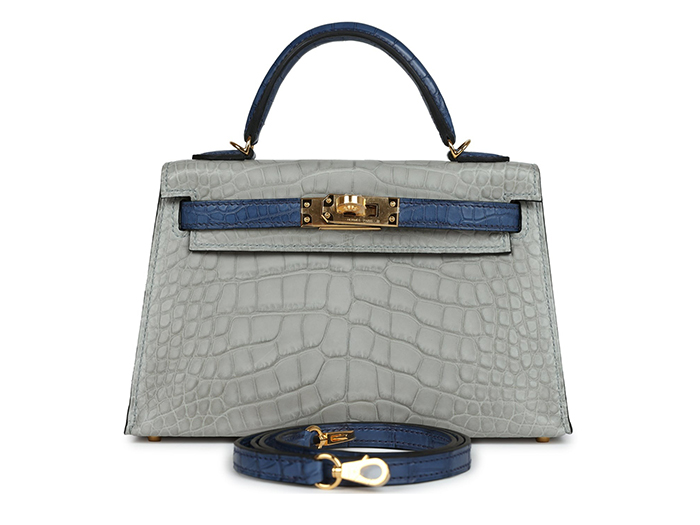 Túi Hermès Special Order (HSS) Kelly Sellier 20 Gris Perle and Bleu de Malte Matte Alligator Gold Hardware