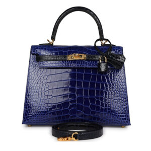 Túi Hermès Special Order (HSS) Kelly Sellier 25 Bleu Electric and Bleu Marine Shiny Alligator Gold Hardware