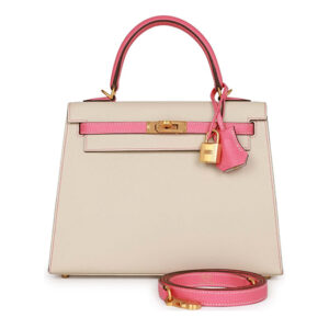 Túi Hermès Special Order (HSS) Kelly Sellier 25 Craie and Rose Lipstick Epsom Brushed Gold Hardware